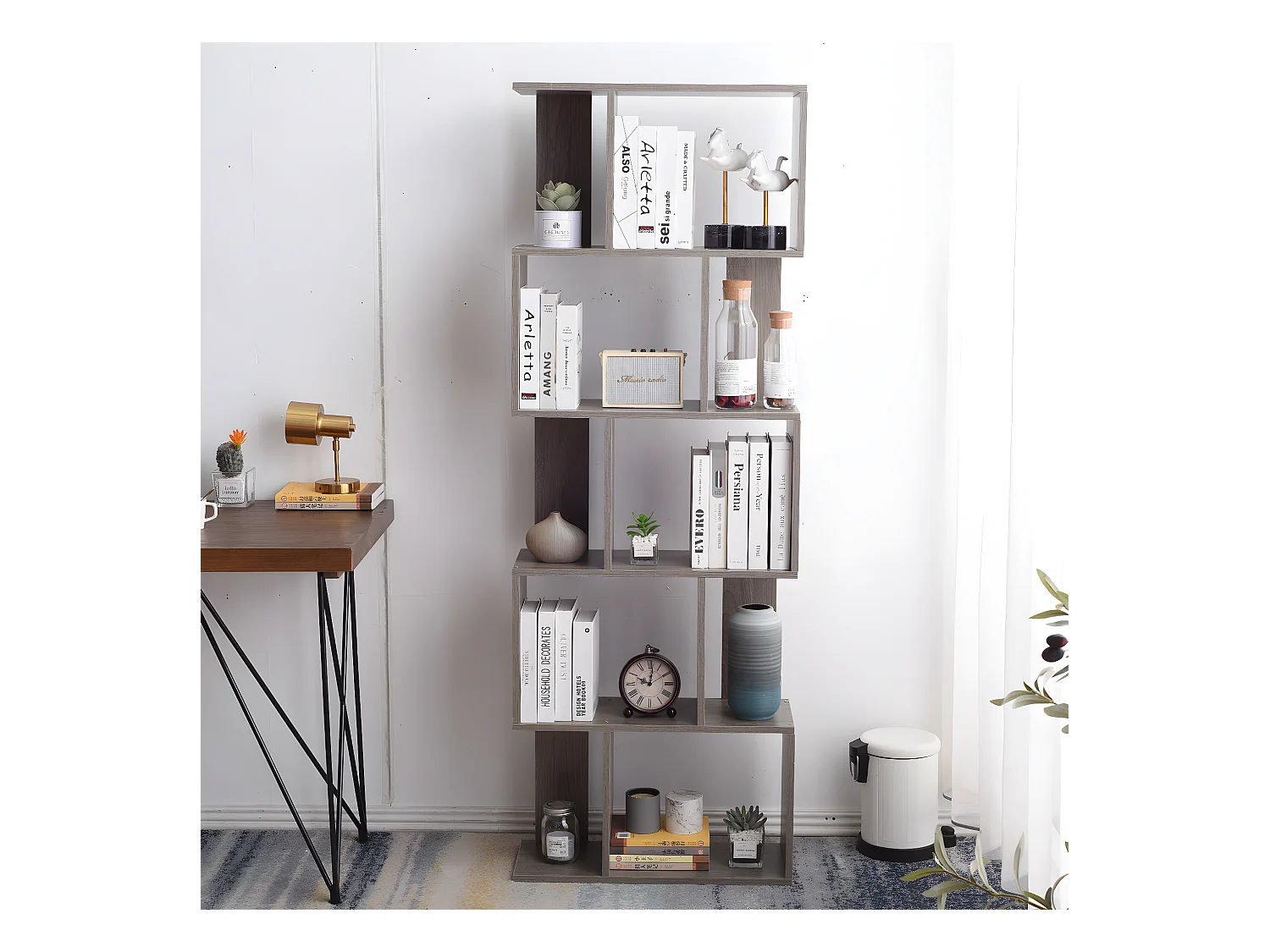 Bibliotheque 5 Etagères Mdf Gris Blanchi Bureau 169x60x24