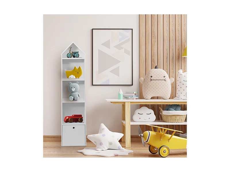 Etagere etroite pour enfants 4 Etageres 1 Tiroir en Bois blanc