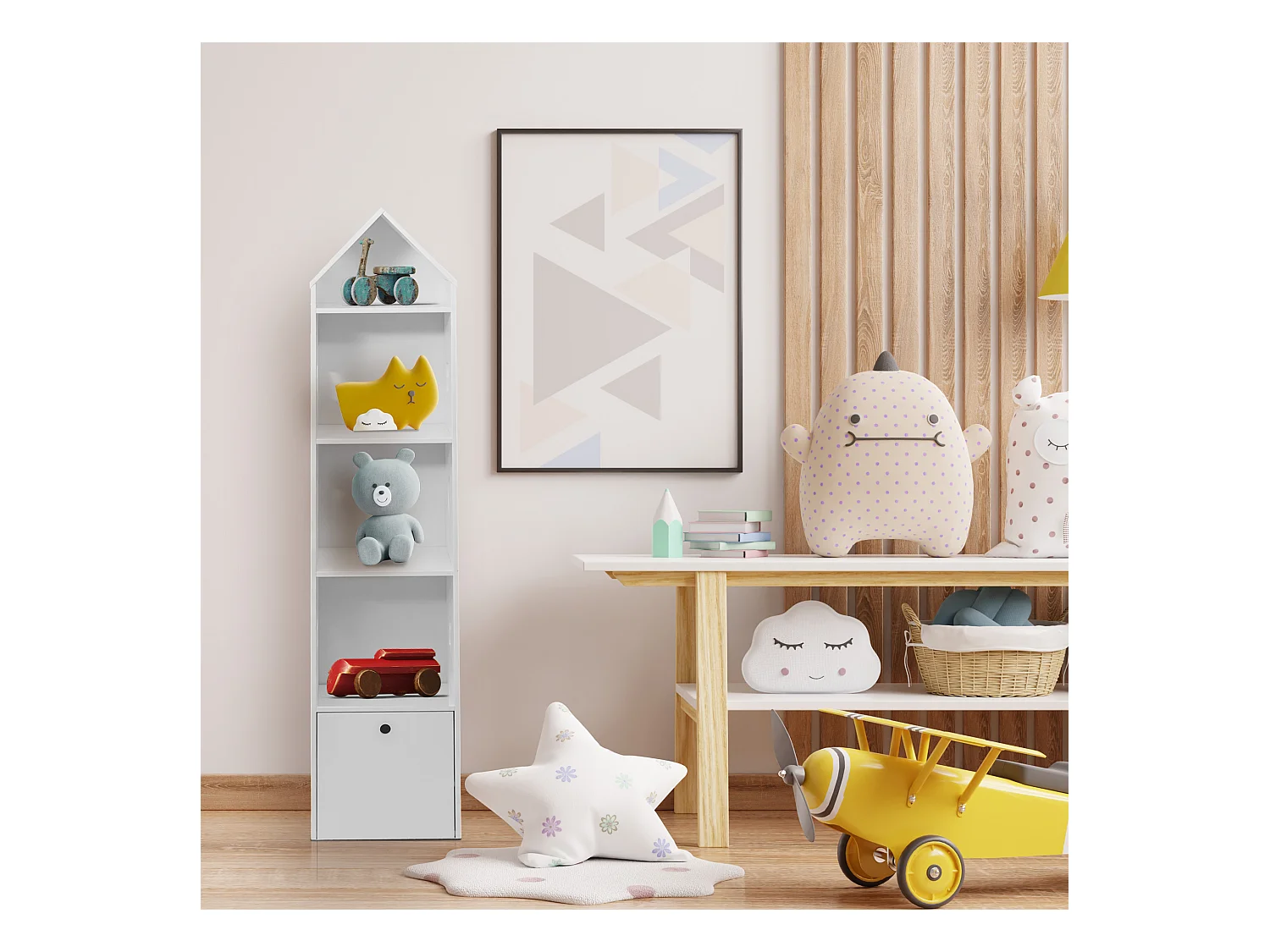 Etagere etroite pour enfants 4 Etageres 1 Tiroir en Bois blanc