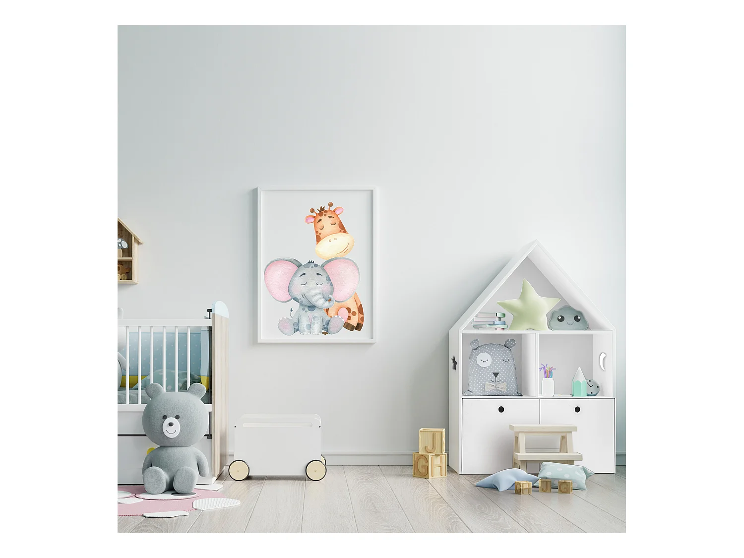 Bibliothèque pour enfants en Bois Blanc 3 Etageres 2 Tiroirs