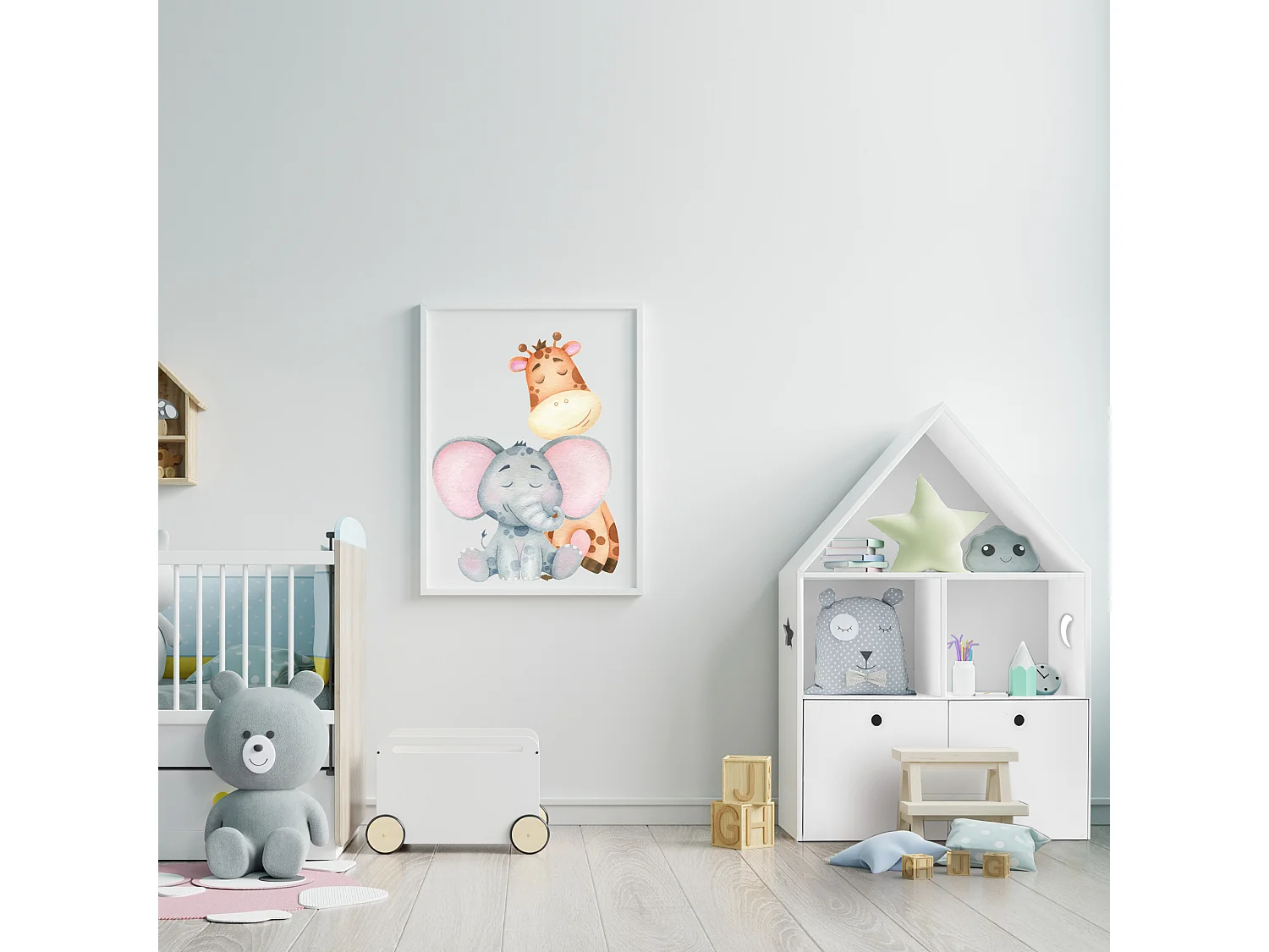 Libreria per Bambini Portagiochi in Legno Bianco 3 Scaffali 2 Cassetti Cameretta