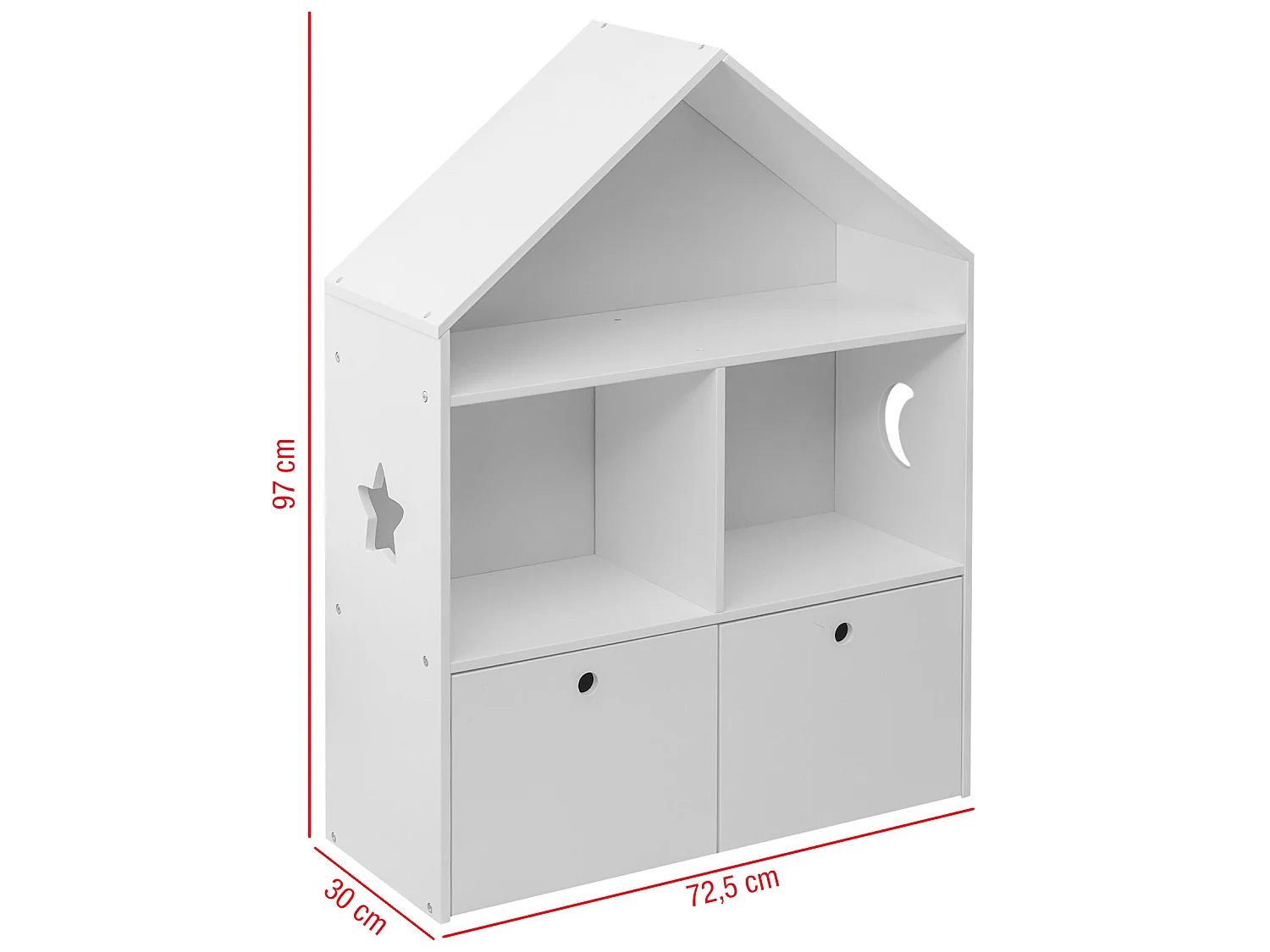 Libreria per Bambini Portagiochi in Legno Bianco 3 Scaffali 2 Cassetti Cameretta