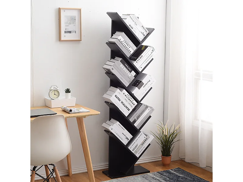 Scaffale Libreria 10 Mensole Legno Nero Stile Moderno 160x44,5x22