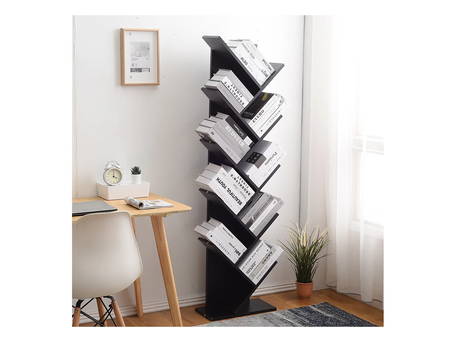 Scaffale Libreria 10 Mensole Legno Nero Stile Moderno 160x44,5x22