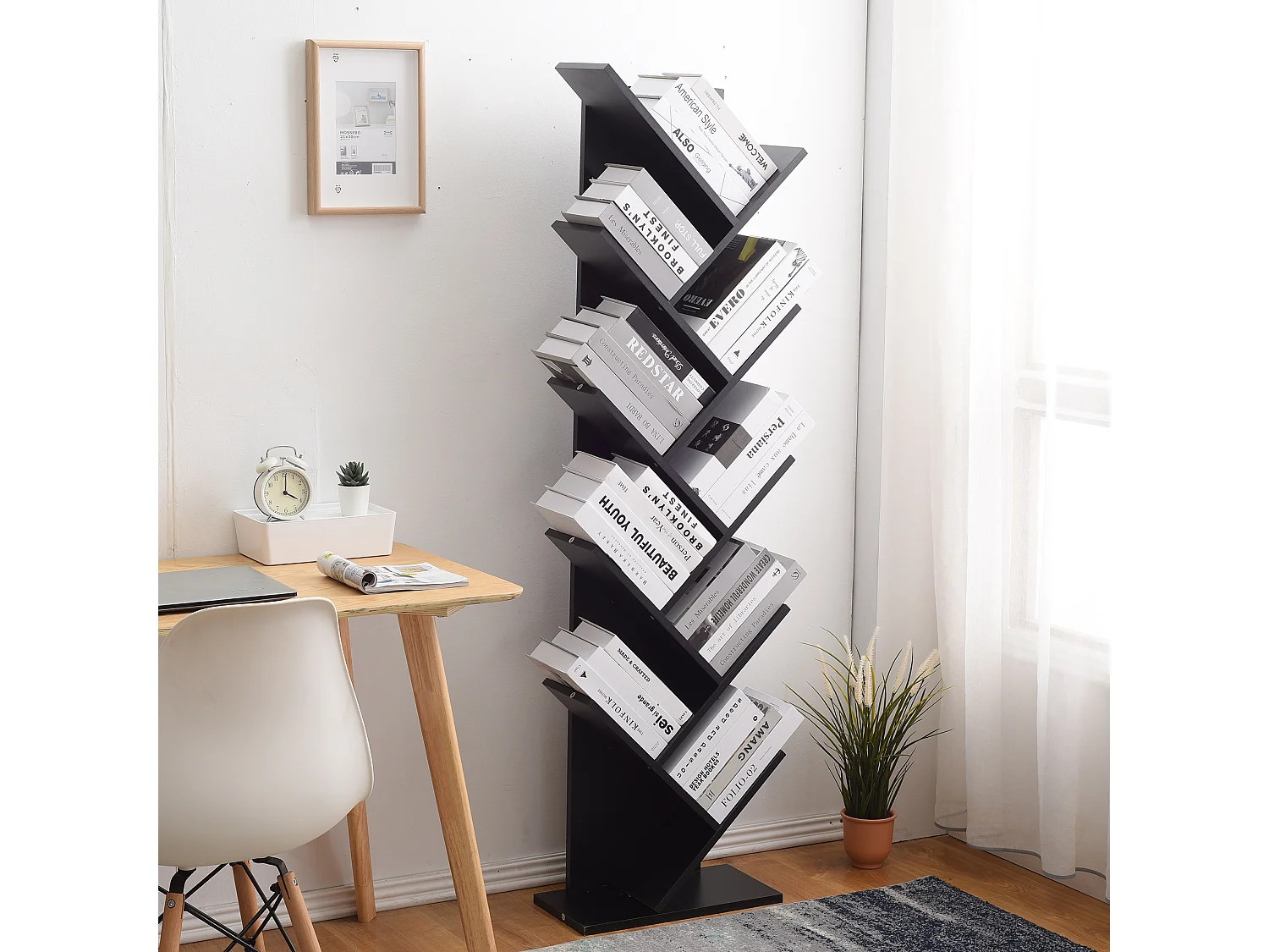 Etageres Bibliotheque Bois Noir Design Contemporain 160x44,5x22