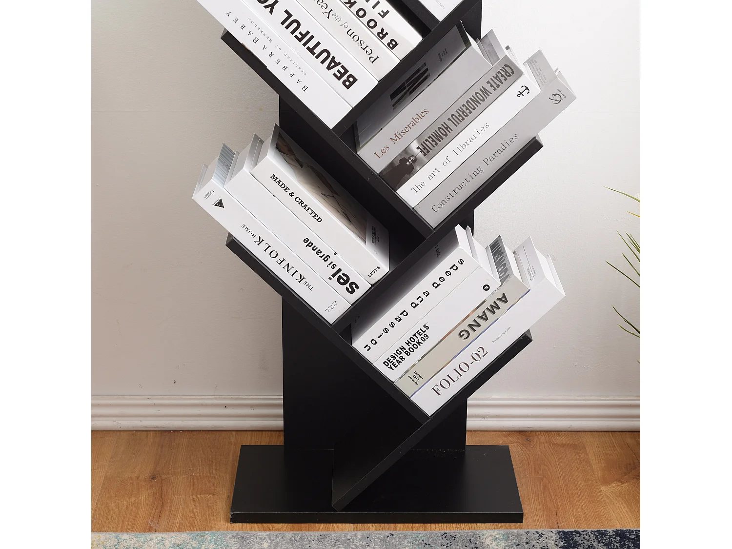Etageres Bibliotheque Bois Noir Design Contemporain 160x44,5x22