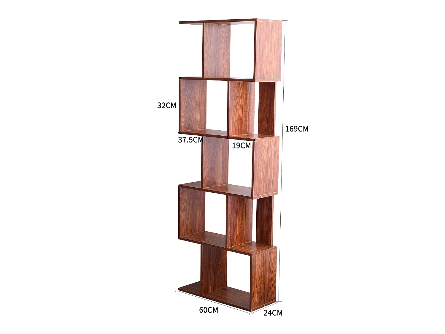 Libreria Scaffale 5 Ripiani Marrone Noce Mdf Ufficio 169x60x24