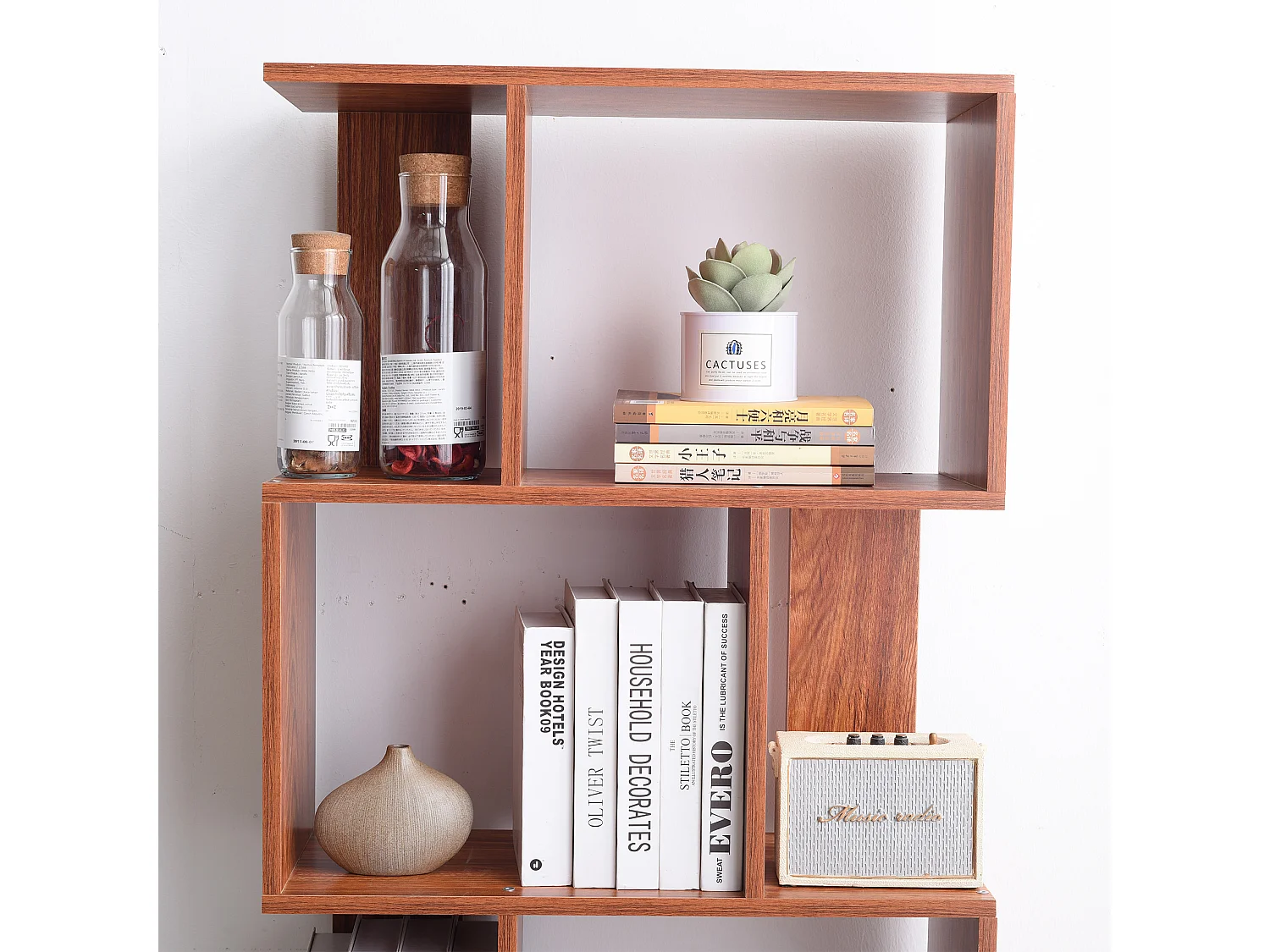 Bibliotheque 5 Etageres Marron Noyer Mdf Bureau 169x60x24