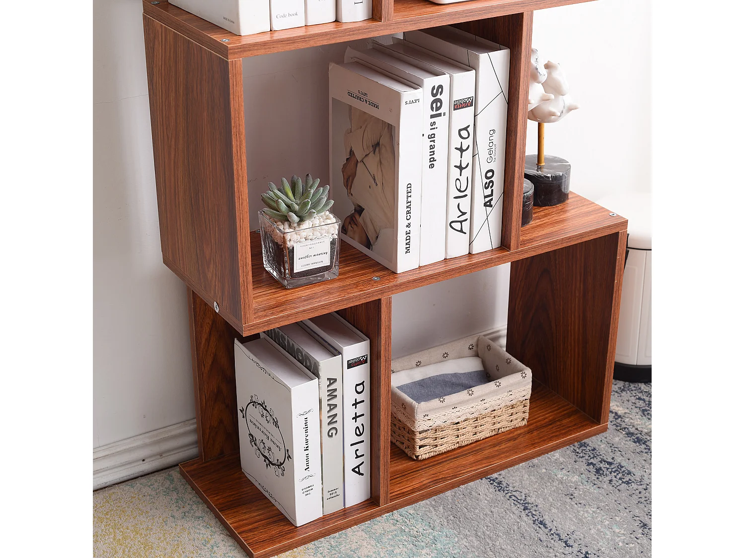 Bibliotheque 5 Etageres Marron Noyer Mdf Bureau 169x60x24