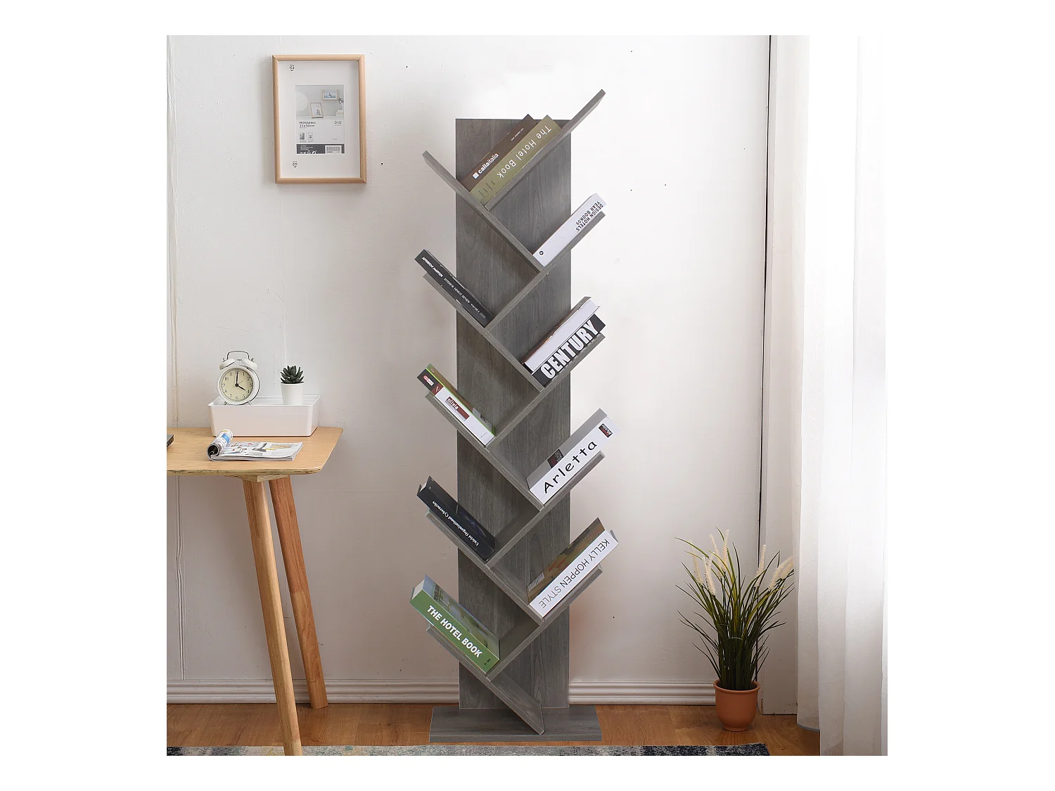 Libreria Scaffale 10 Ripiani Mdf Grigio Sbiancato 160x44,5x22