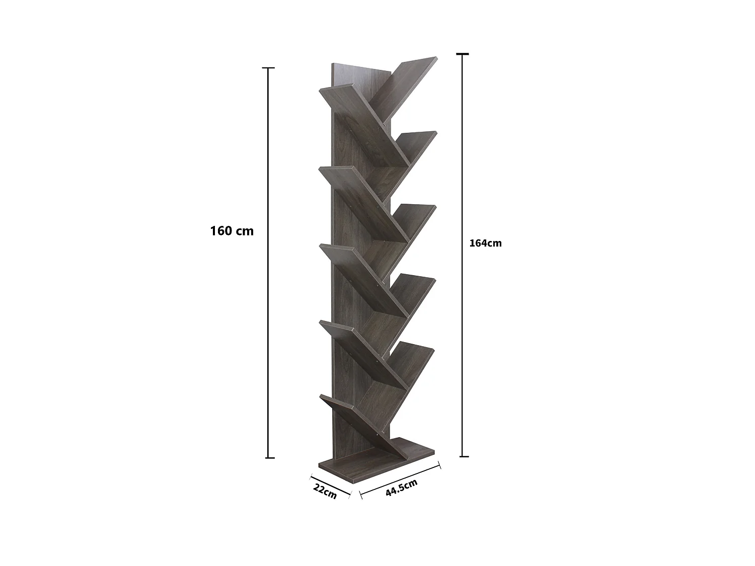 Libreria Scaffale 10 Ripiani Mdf Grigio Sbiancato 160x44,5x22