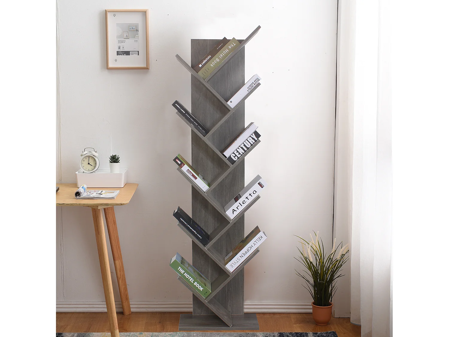 Etageres Bibliotheque Mdf Gris Blanchi Modern Bureau 160x44,5x22