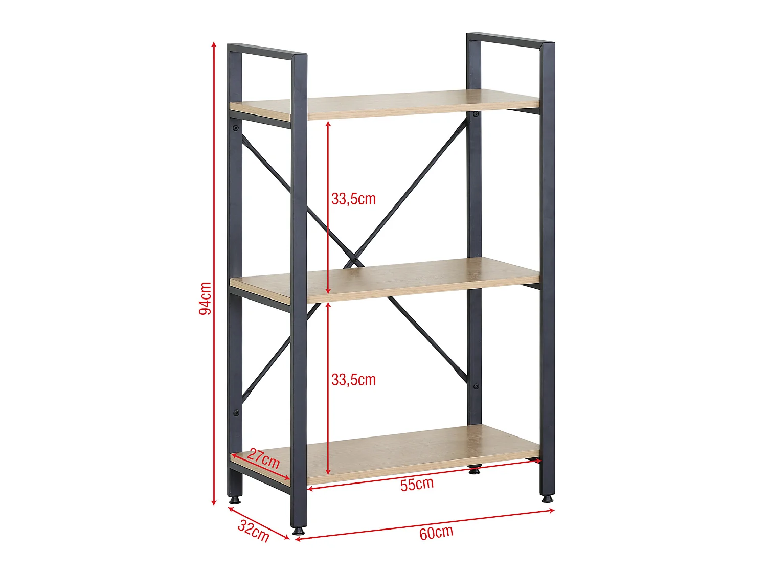 Libreria Scaffale 3 Ripiani in Metallo e Legno Nero Beige design Moderno