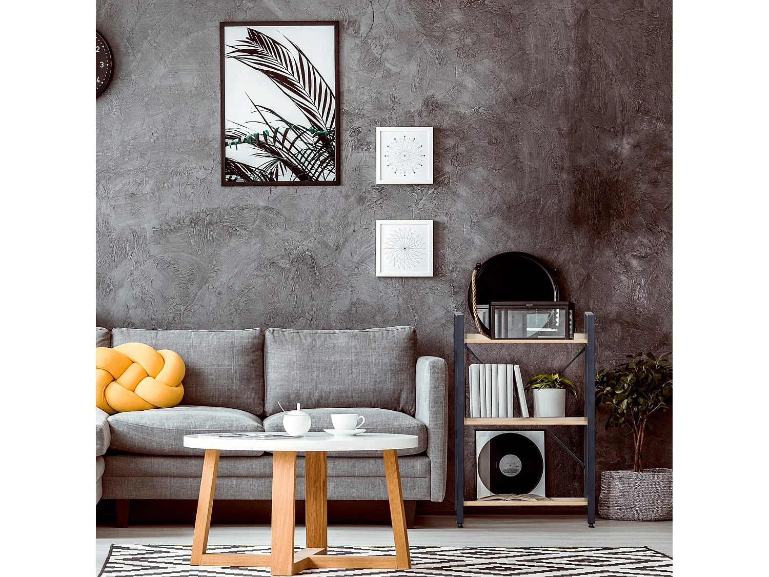 Bibliothèque 3 étagères en métal et bois noir beige design moderne