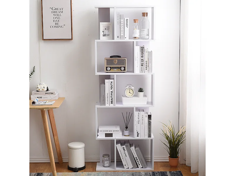 Scaffale Libreria 5 Ripiani Legno Bianco Design 172,5x60x24,5