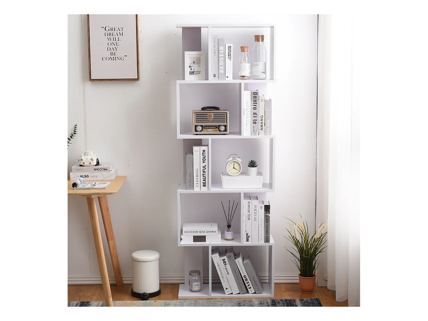 Scaffale Libreria 5 Ripiani Legno Bianco Design 172,5x60x24,5