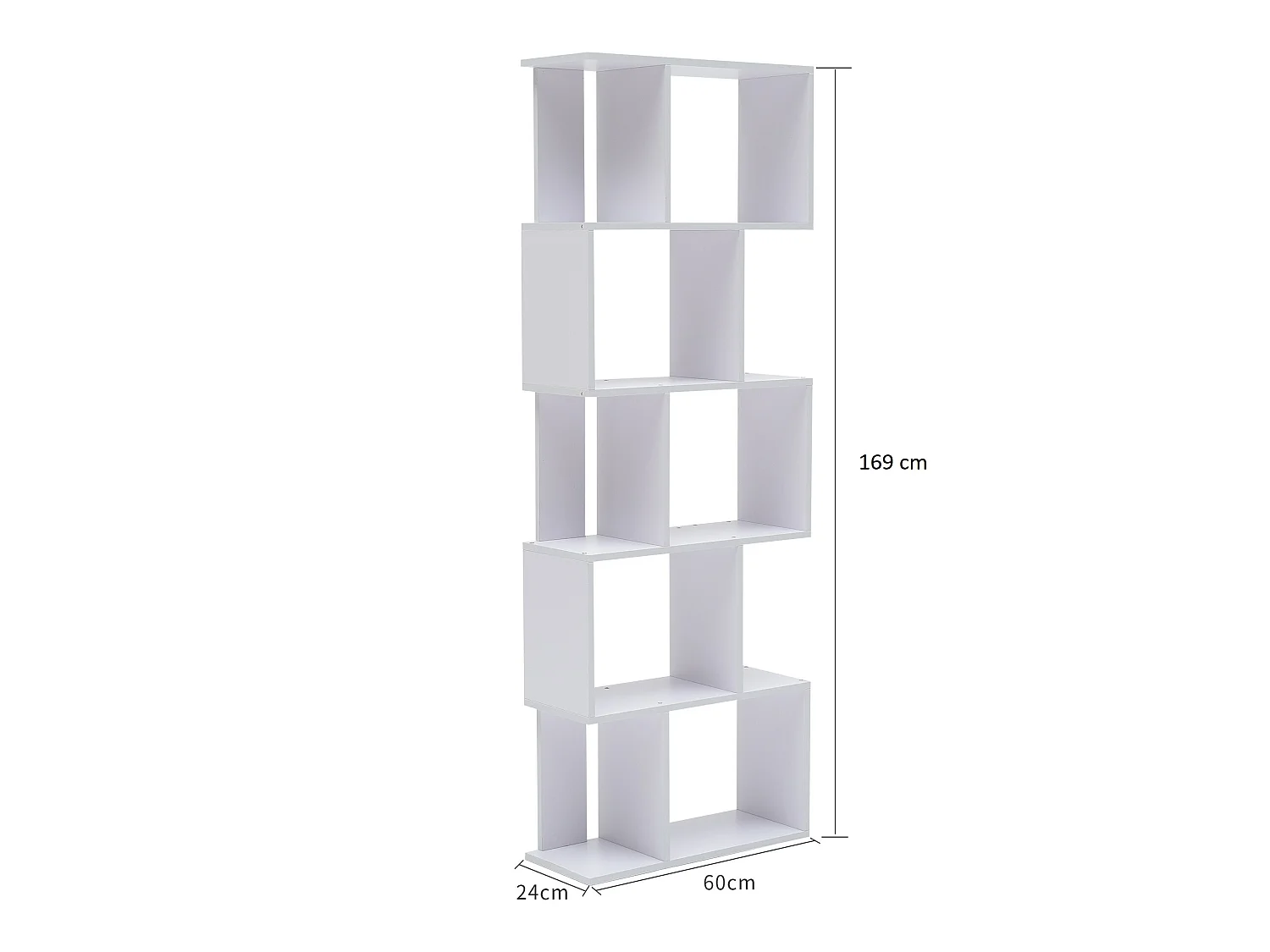 Scaffale Libreria 5 Ripiani Legno Bianco Design 172,5x60x24,5