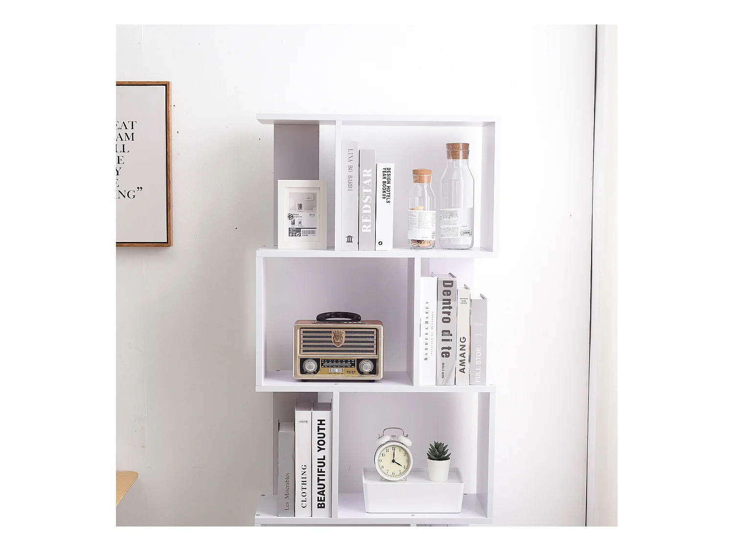 Scaffale Libreria 5 Ripiani Legno Bianco Design 172,5x60x24,5