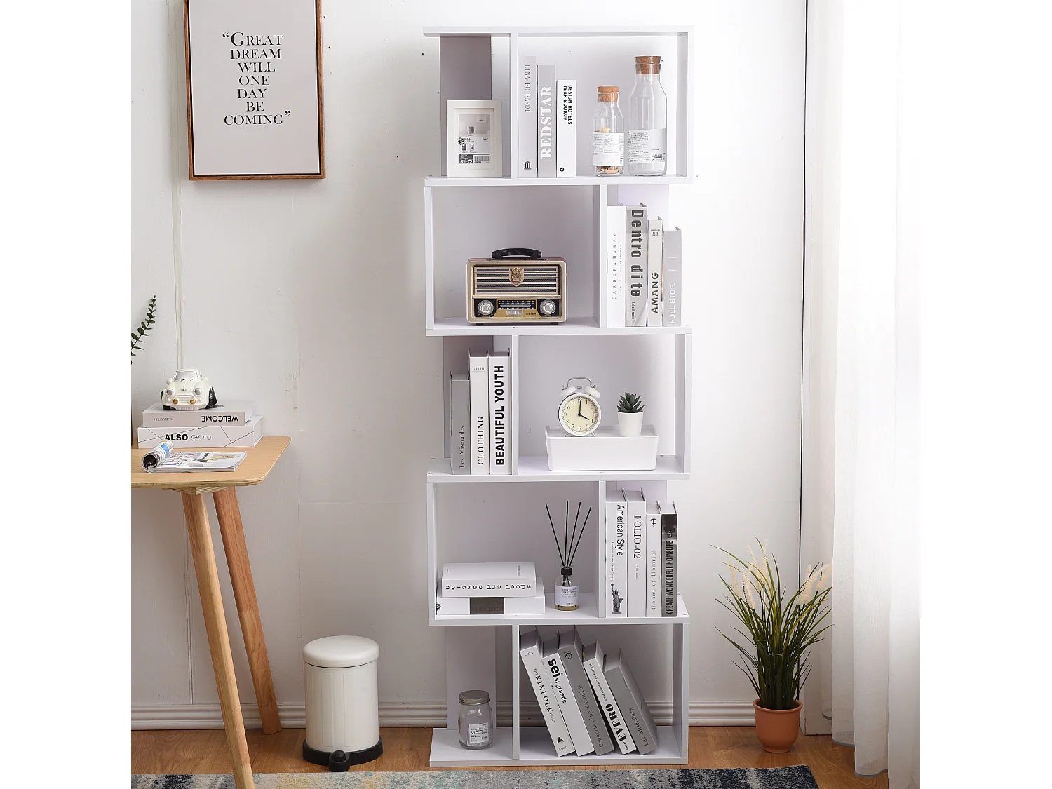 Scaffale Libreria 5 Ripiani Legno Bianco Design 172,5x60x24,5