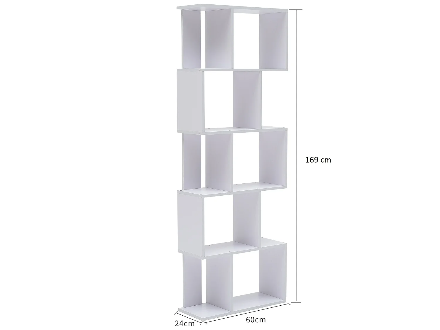 Scaffale Libreria 5 Ripiani Legno Bianco Design 172,5x60x24,5
