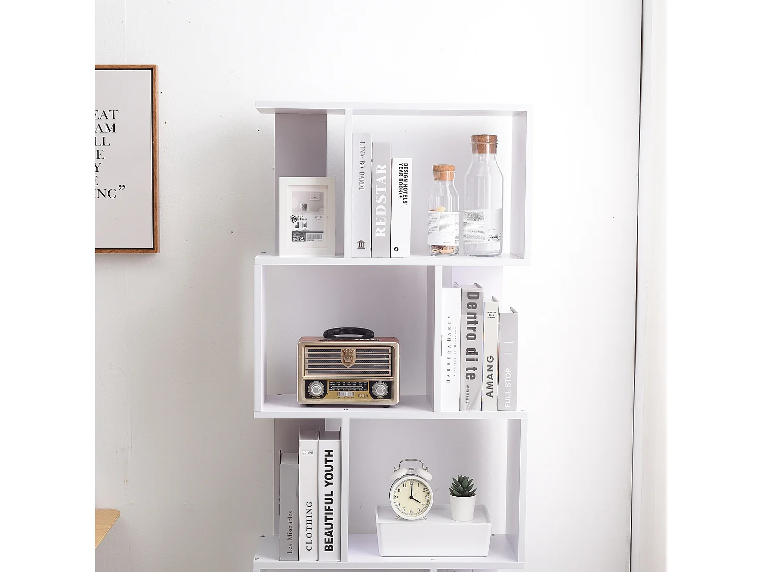 Scaffale Libreria 5 Ripiani Legno Bianco Design 172,5x60x24,5