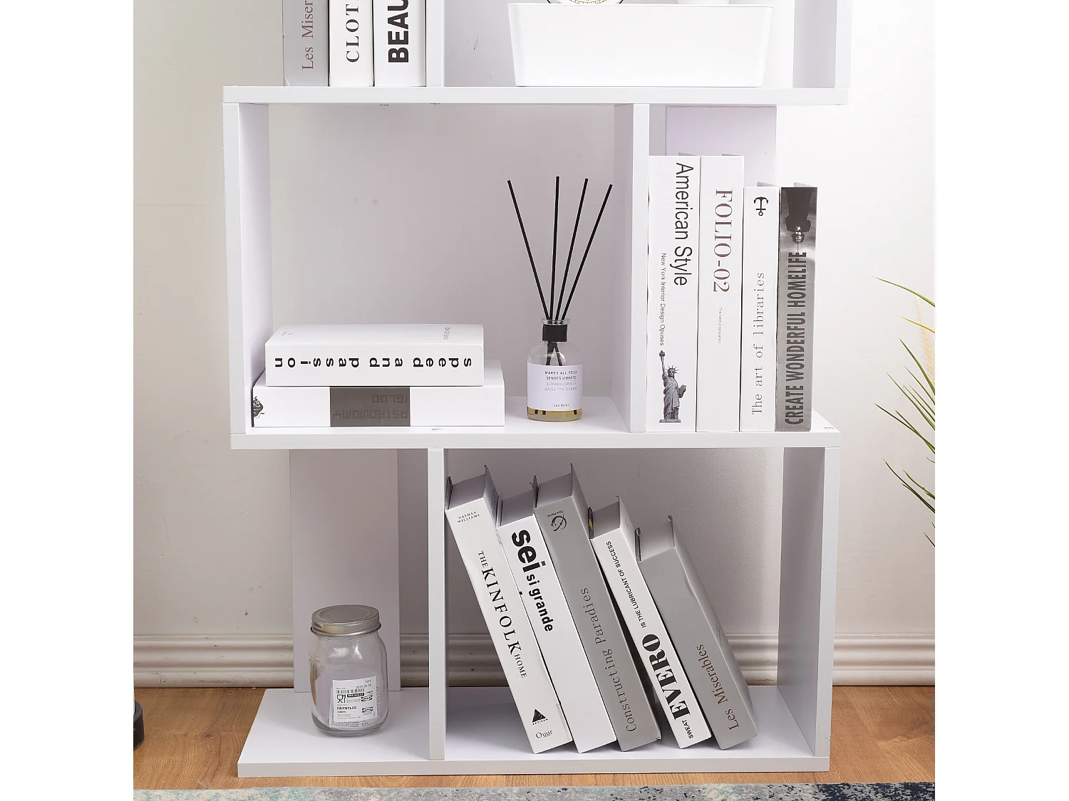 Scaffale Libreria 5 Ripiani Legno Bianco Design 172,5x60x24,5