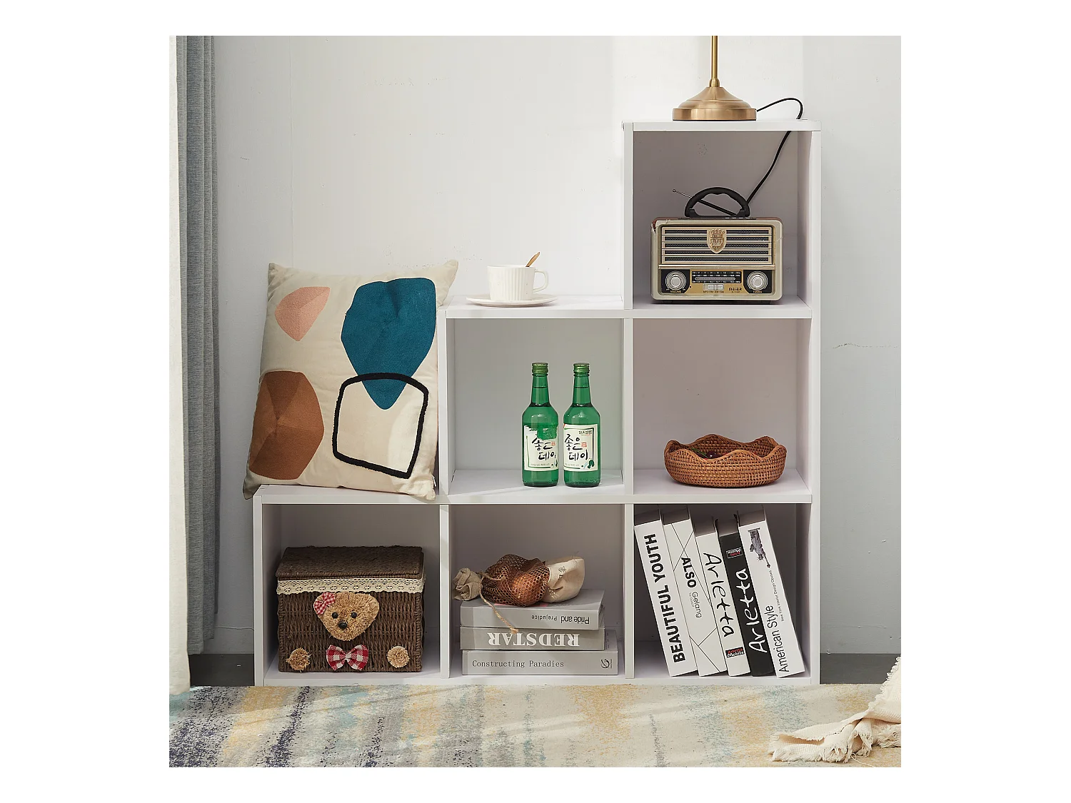 Scaffale Cubi Libreria Moderna Mdf Bianco 6 Scomparti 97,5x97,5x29