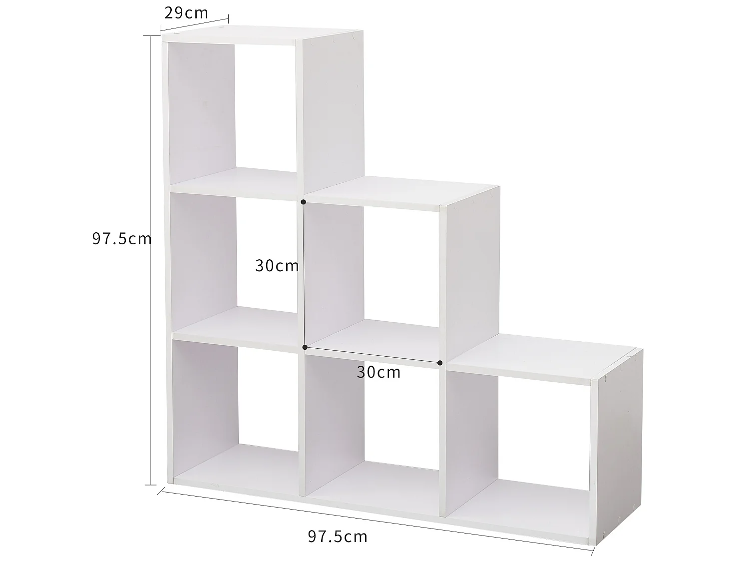 Etagère Bibliothèque Blanc Bois 6 Niveaux Salon 97,5x97,5x29 Cm
