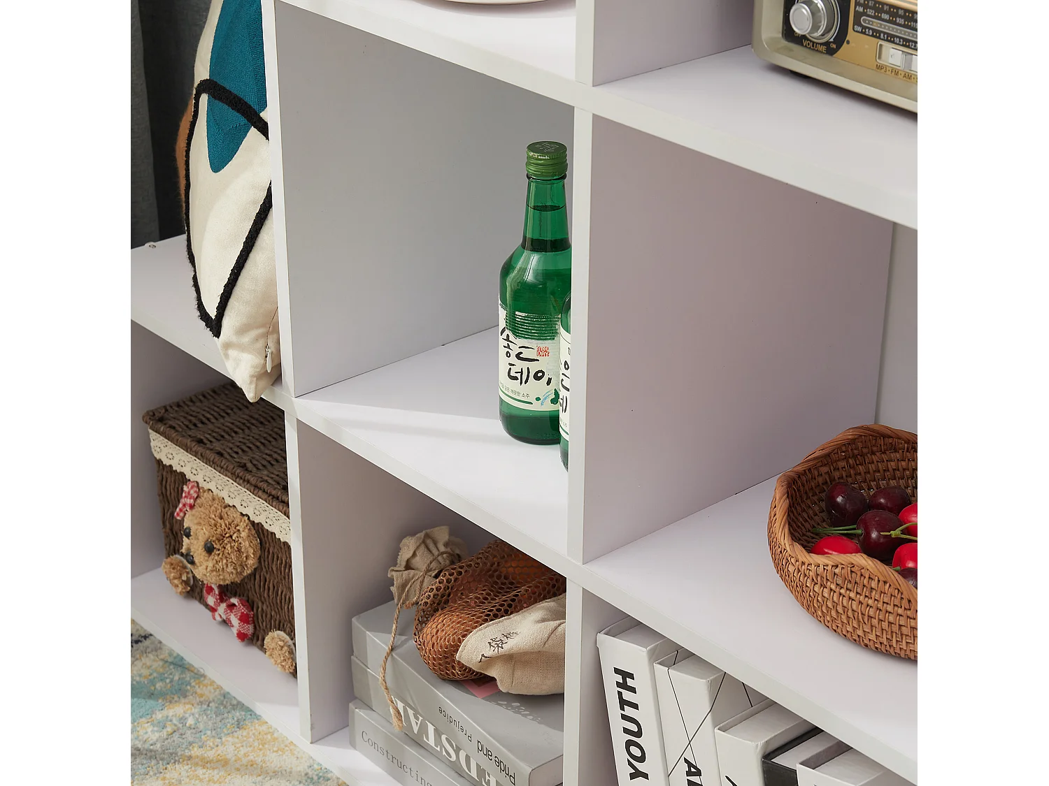 Etagère Bibliothèque Blanc Bois 6 Niveaux Salon 97,5x97,5x29 Cm