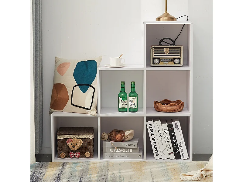 Scaffale Cubi Libreria Moderna Mdf Bianco 6 Scomparti 97,5x97,5x29