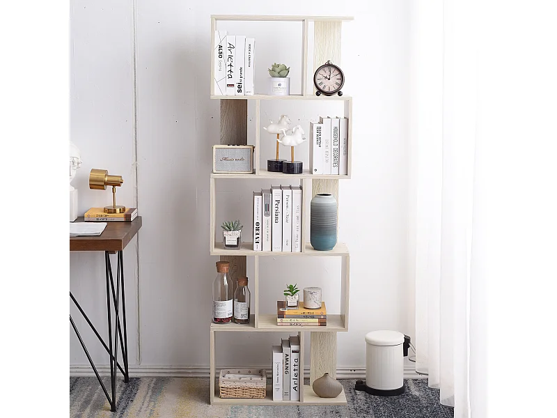 Scaffale Libreria 5 Ripiani Abete Sbiancato Mdf Sala 169x60x24