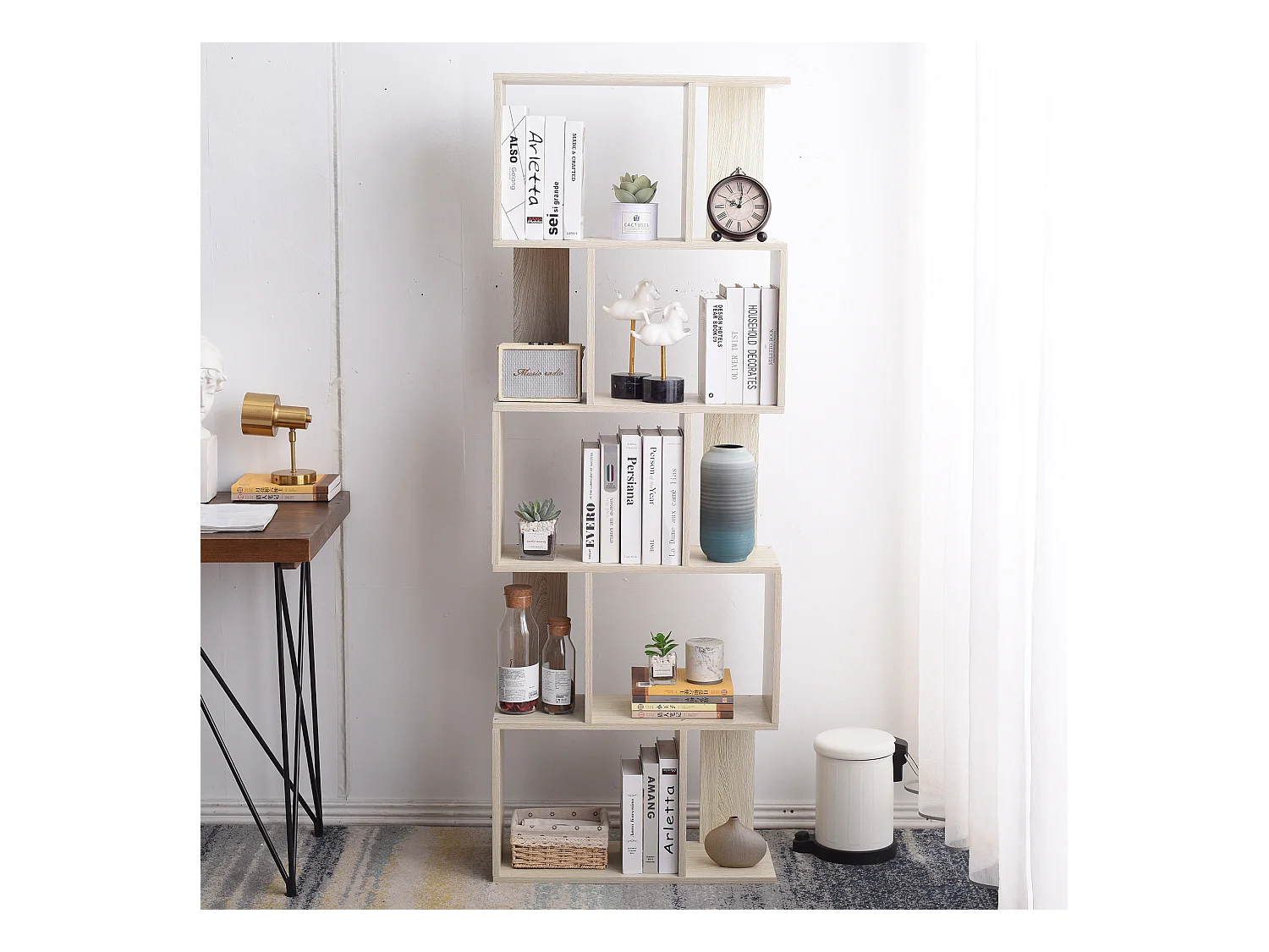 Bibliotheque 5 Etageres Sapin Blanchi Mdf Bureau 169x60x24