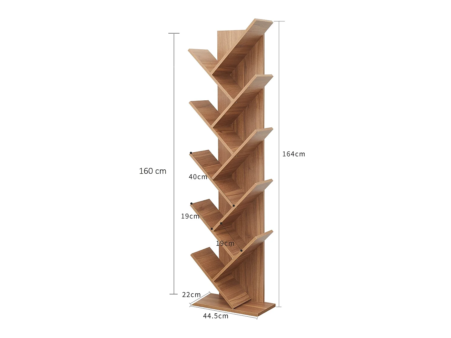 Scaffale Libreria 10 Mensole Legno Marrone Moderno 160x44,5x22