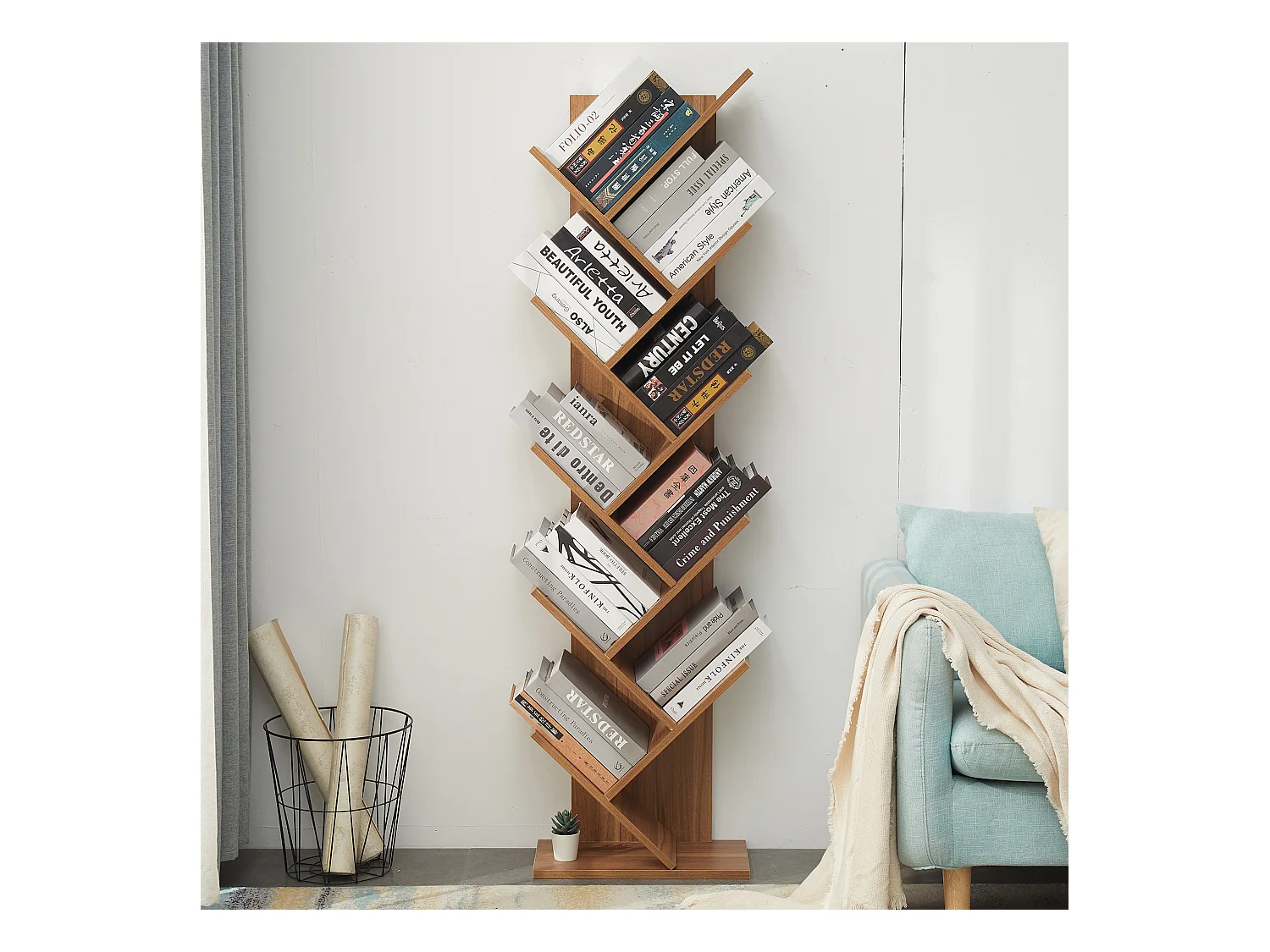 Bibliothèque Etagère 10 Etagères Bois Marron Moderne 160x44,5x22