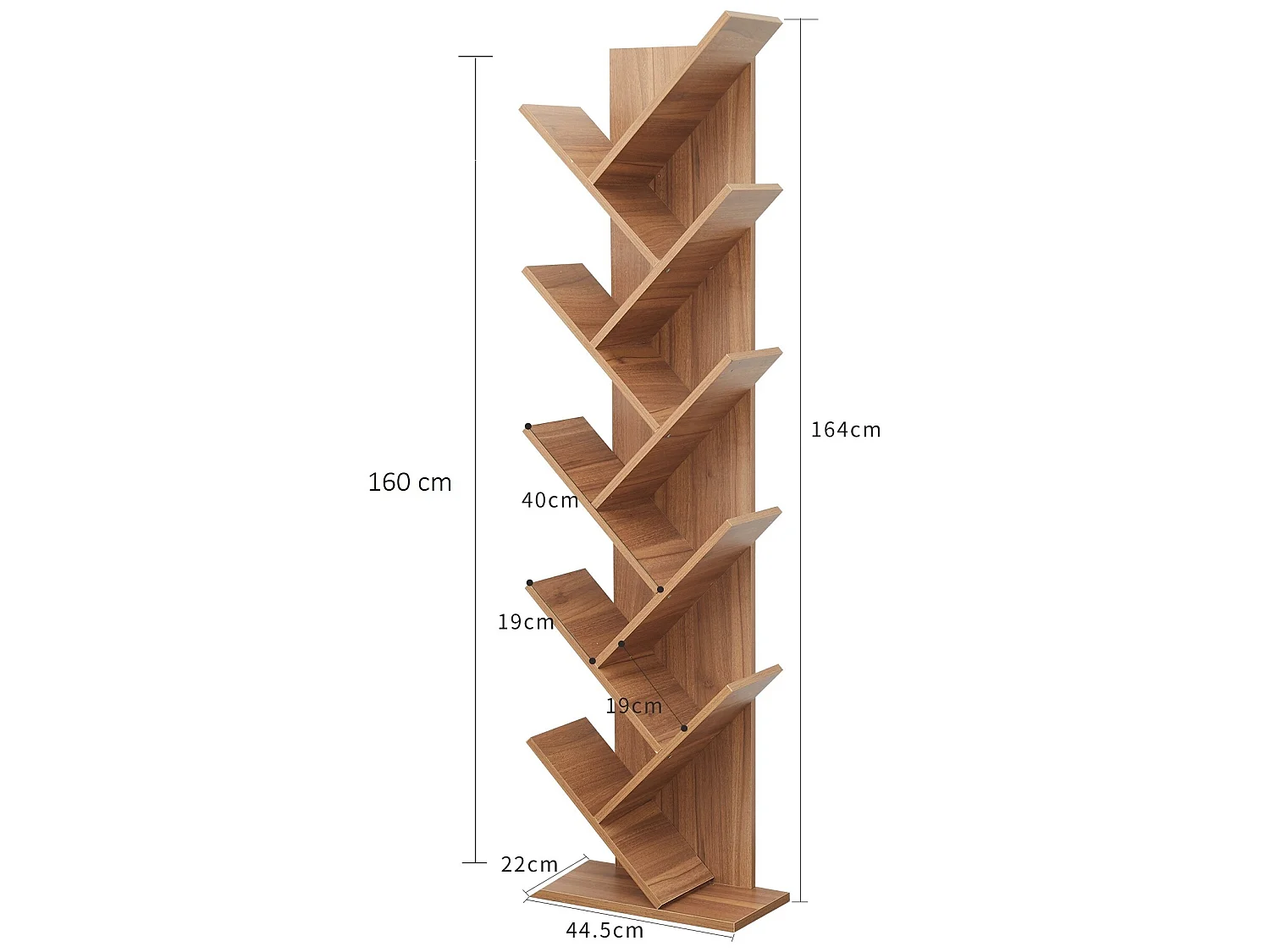 Scaffale Libreria 10 Mensole Legno Marrone Moderno 160x44,5x22