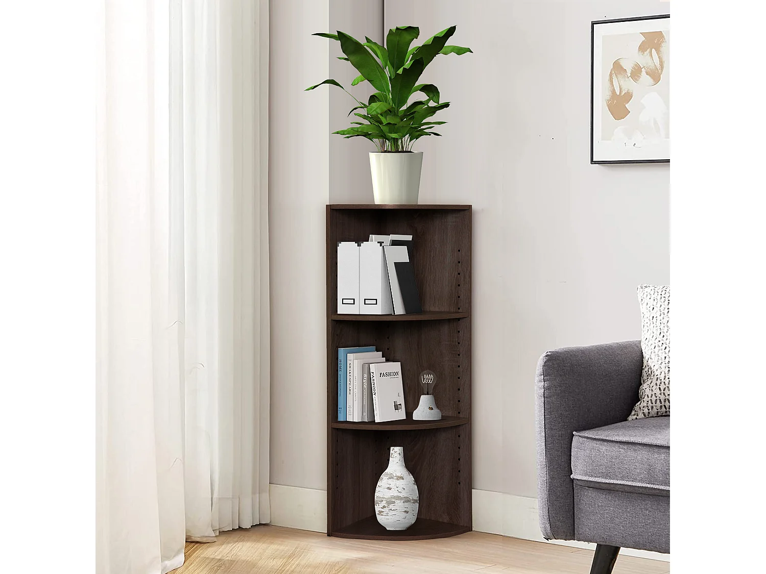 Estantería De Esquina Aglomerado Wengué 3 Estantes Modulares Oficina Sala De Estar