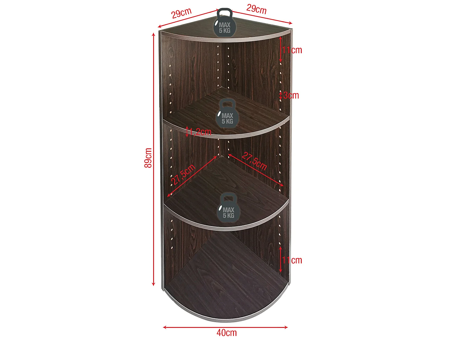 Estantería De Esquina Aglomerado Wengué 3 Estantes Modulares Oficina Sala De Estar