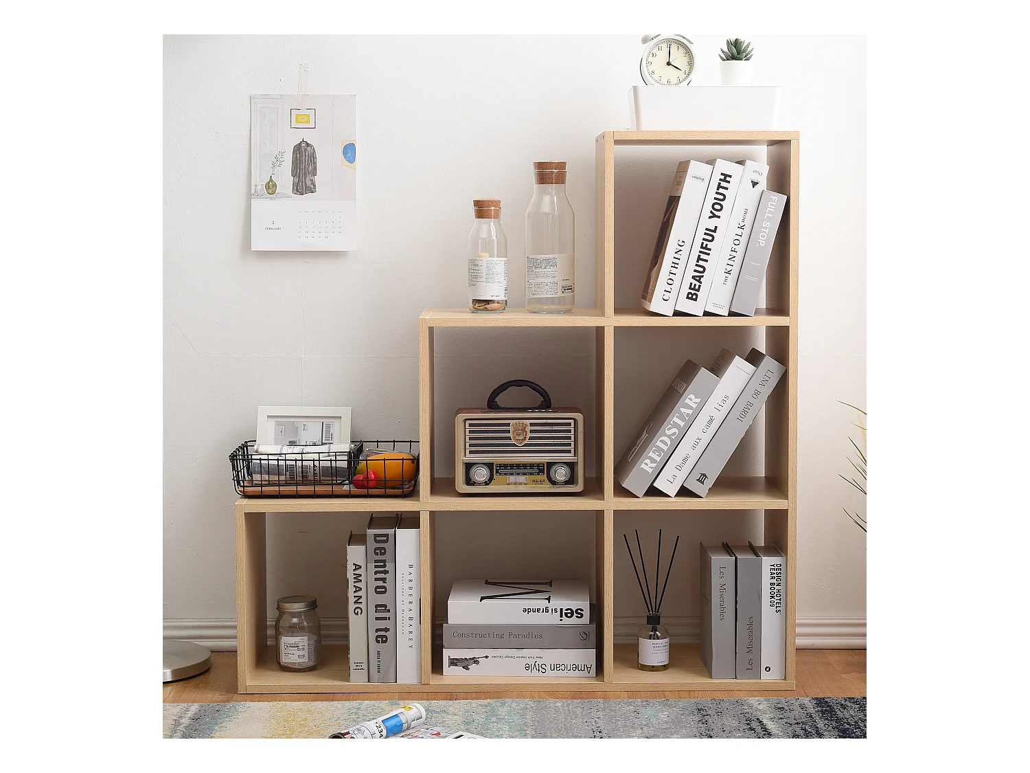 Etagère Bibliothèque Stockage 6 Niveaux Marron Bois 97,5x97,5x29