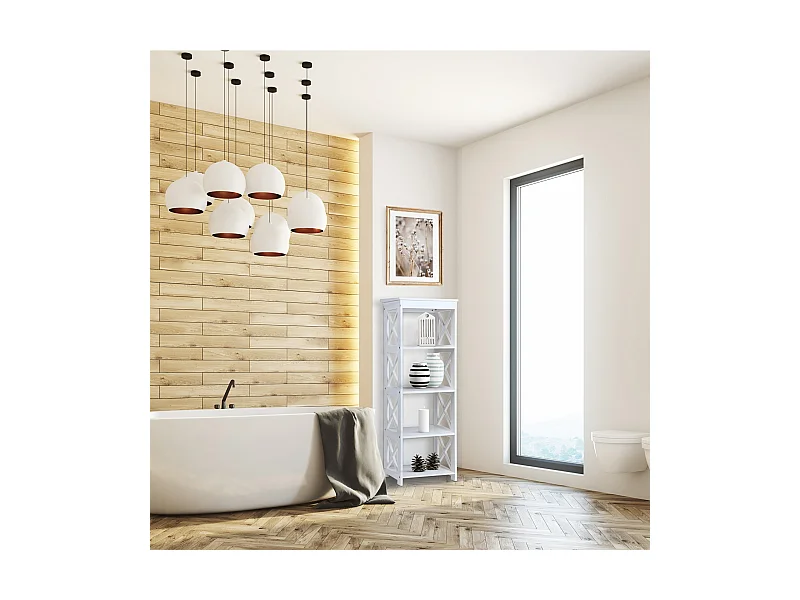 Etagère en bois blanc Bibliothèque moderne à 4 étagères