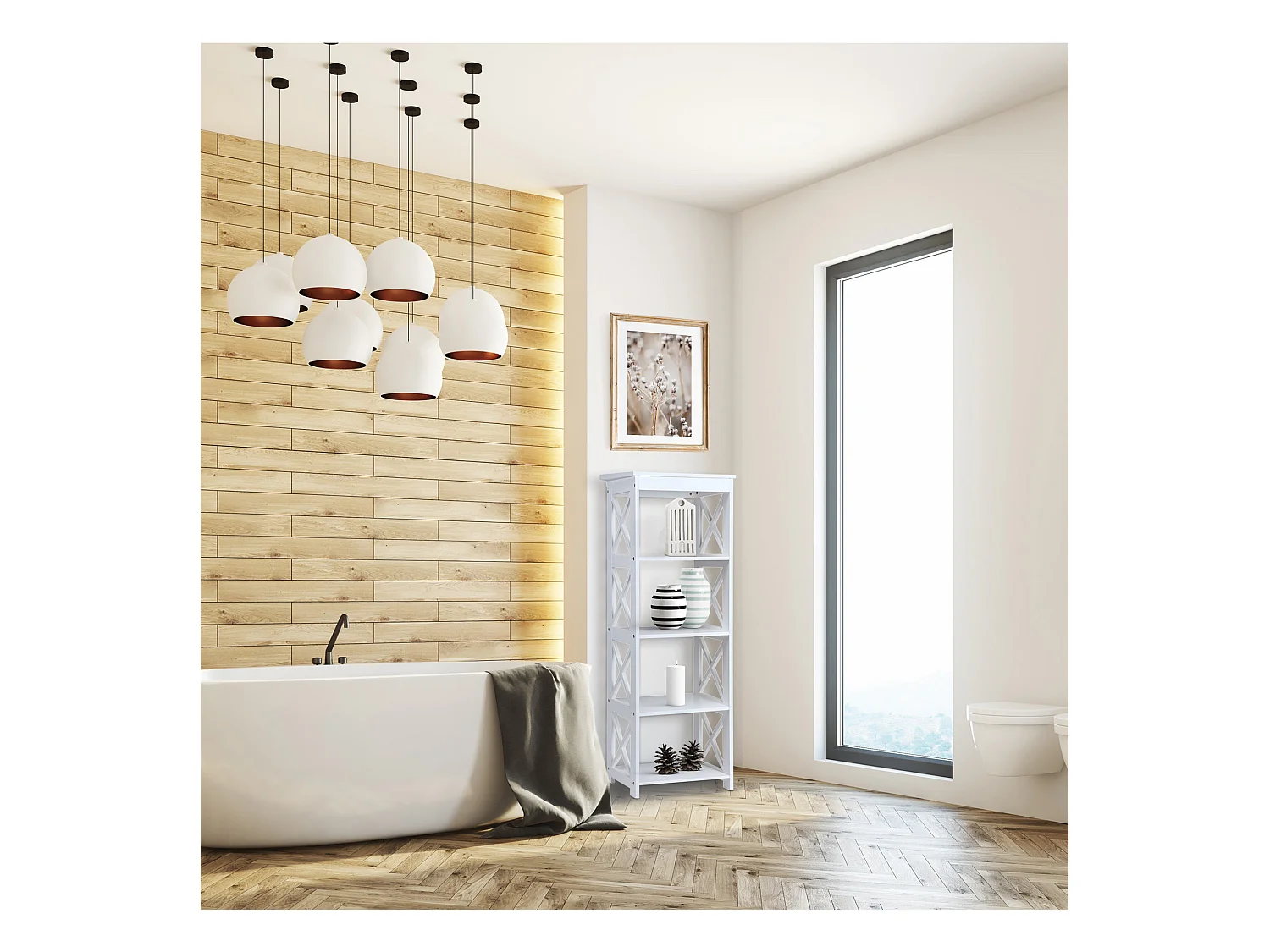 Etagère en bois blanc Bibliothèque moderne à 4 étagères