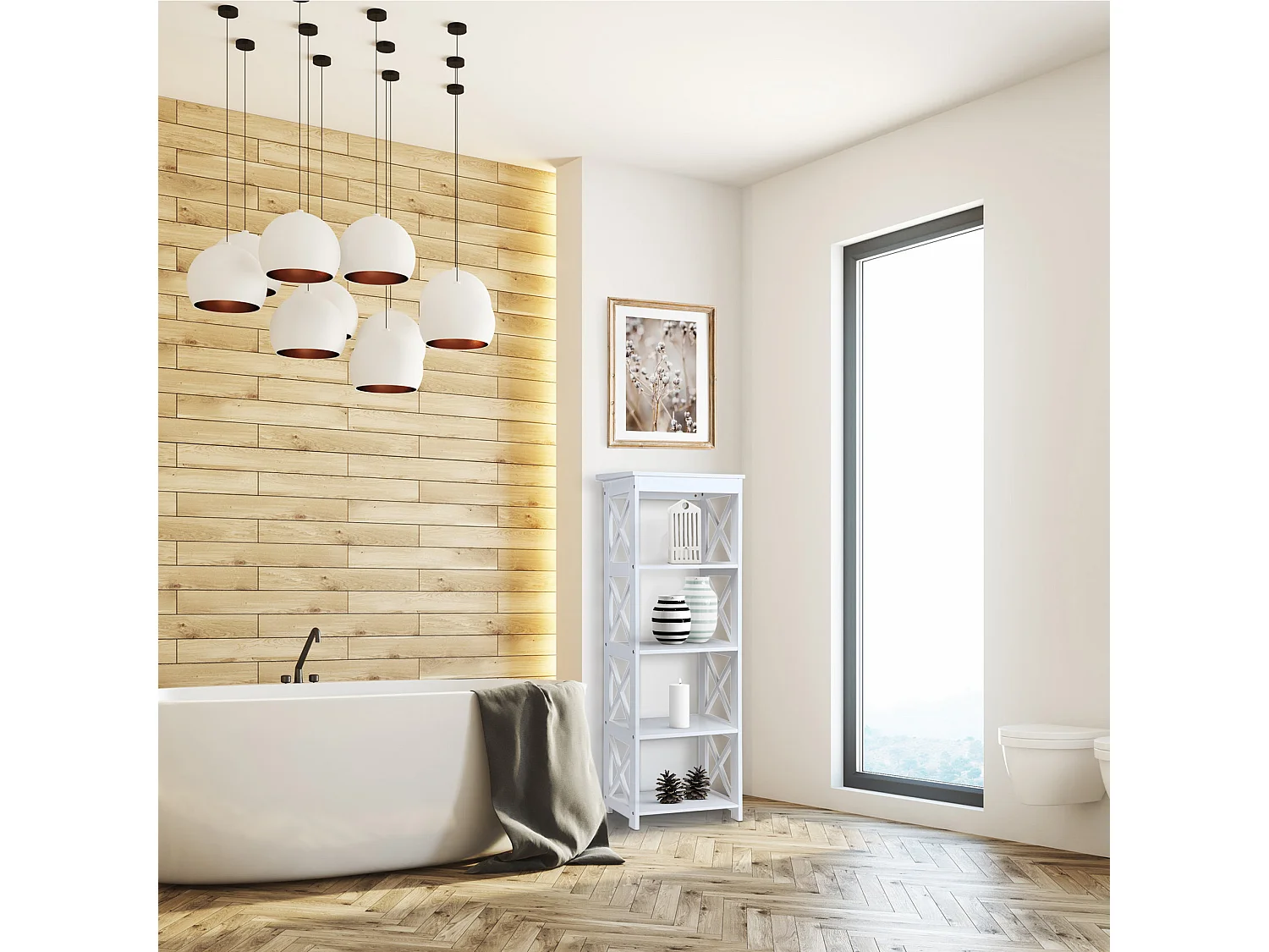 Etagère en bois blanc Bibliothèque moderne à 4 étagères