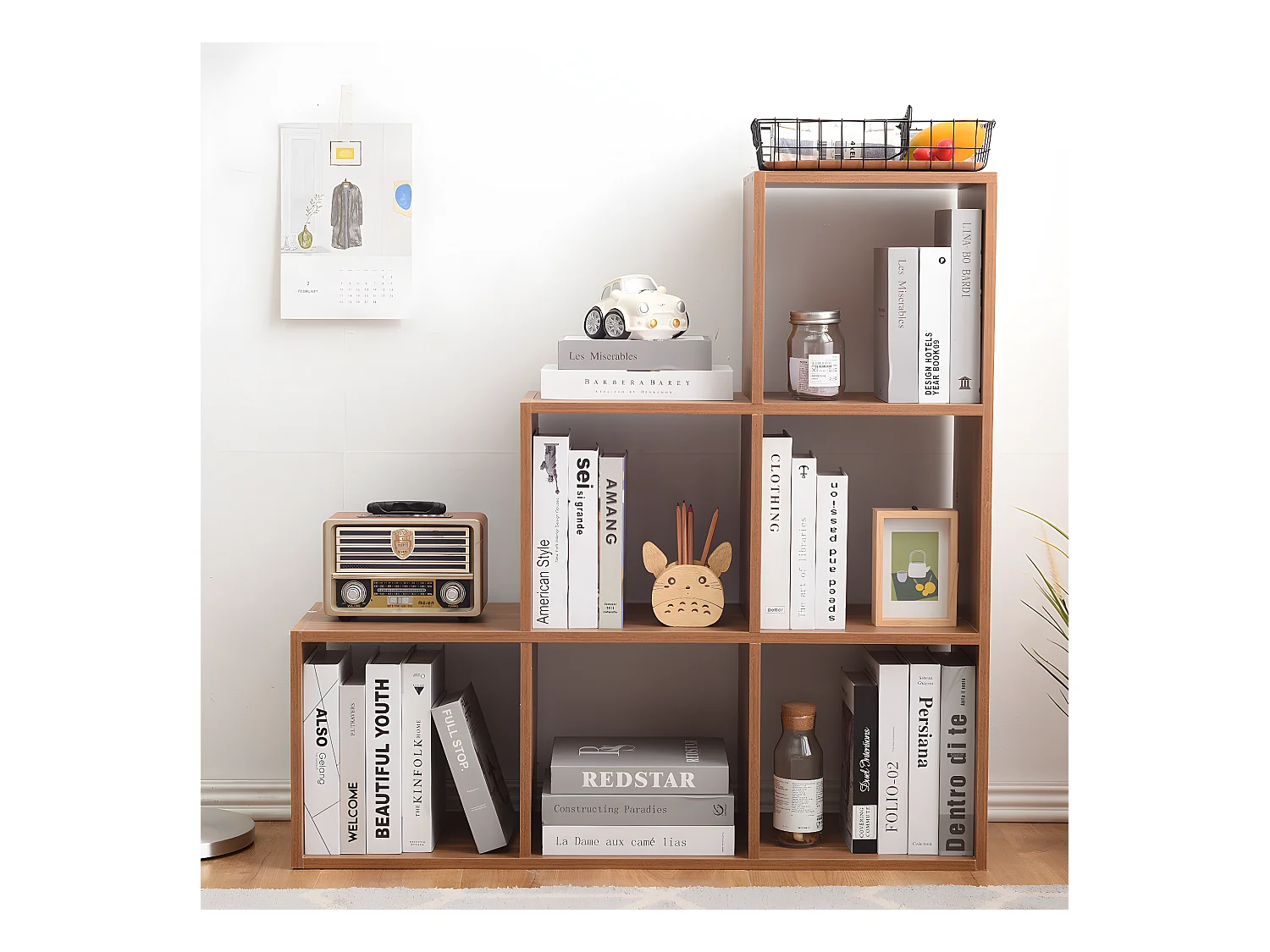 Libreria Scaffale Mdf 6 Scomparti Marrone Moderno 97,5x97,5x29