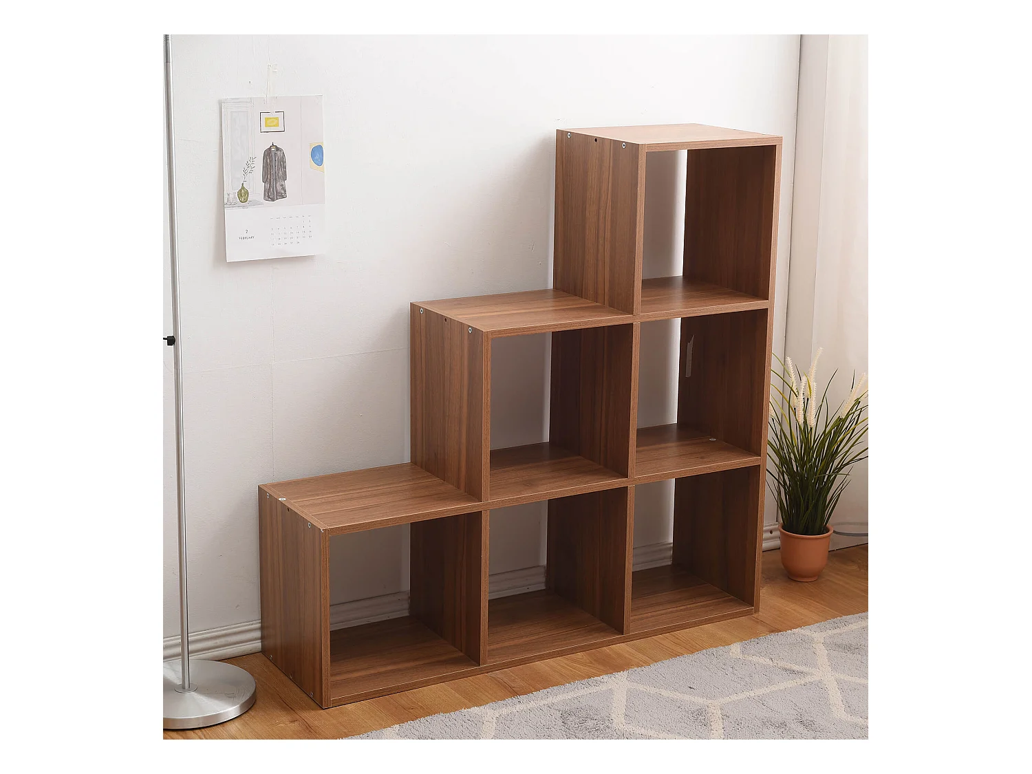 Libreria Scaffale Mdf 6 Scomparti Marrone Moderno 97,5x97,5x29