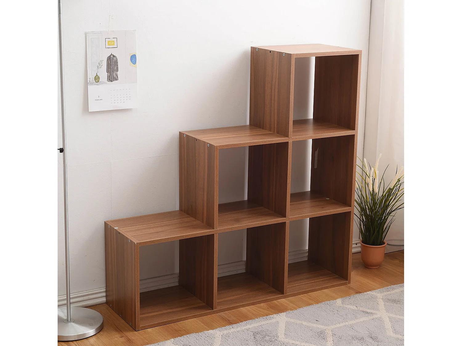 Libreria Scaffale Mdf 6 Scomparti Marrone Moderno 97,5x97,5x29