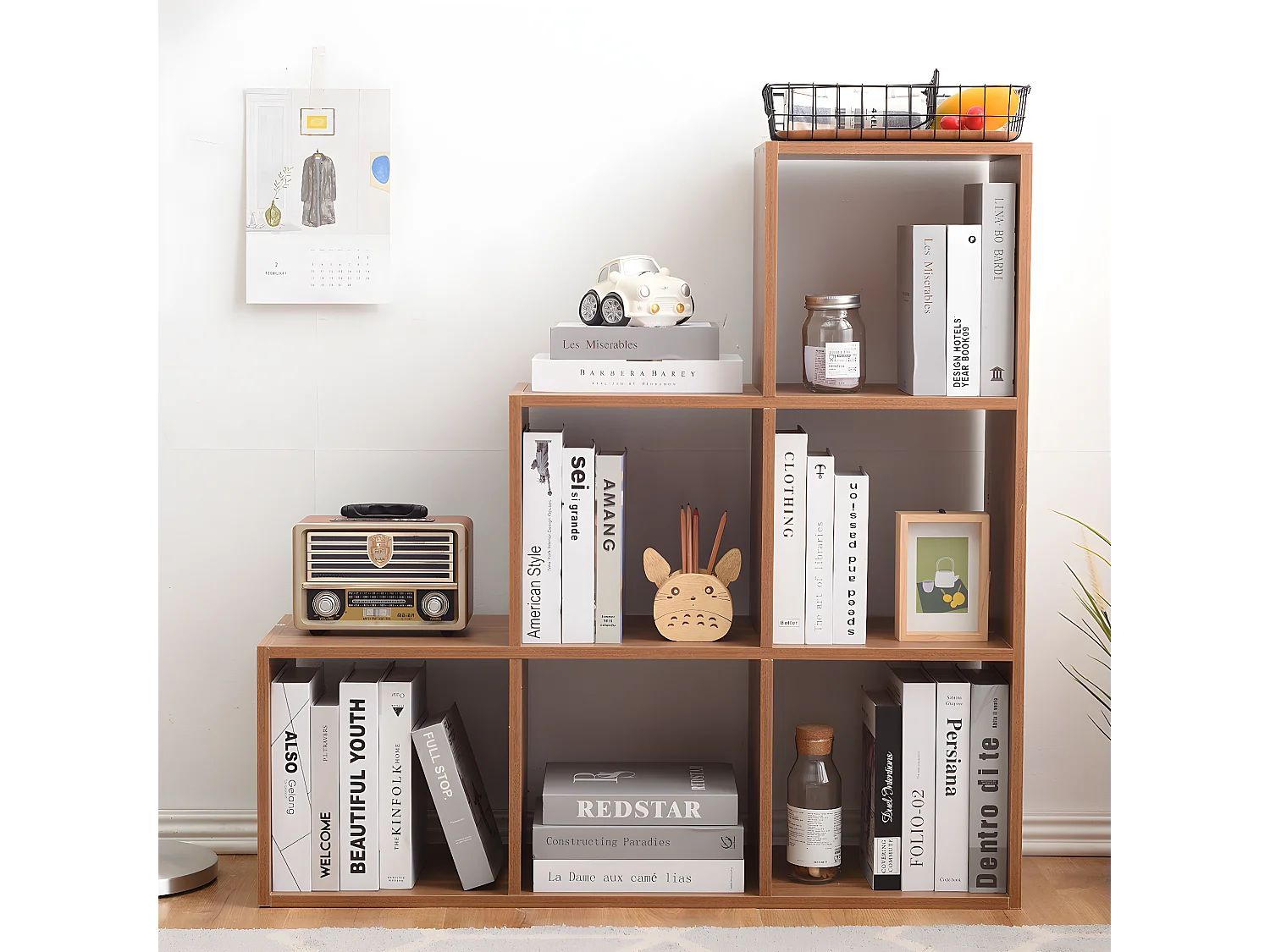 Libreria Scaffale Mdf 6 Scomparti Marrone Moderno 97,5x97,5x29