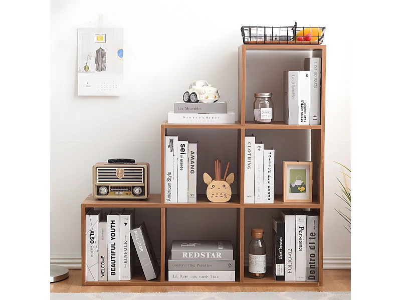 Libreria Scaffale Mdf 6 Scomparti Marrone Moderno 97,5x97,5x29
