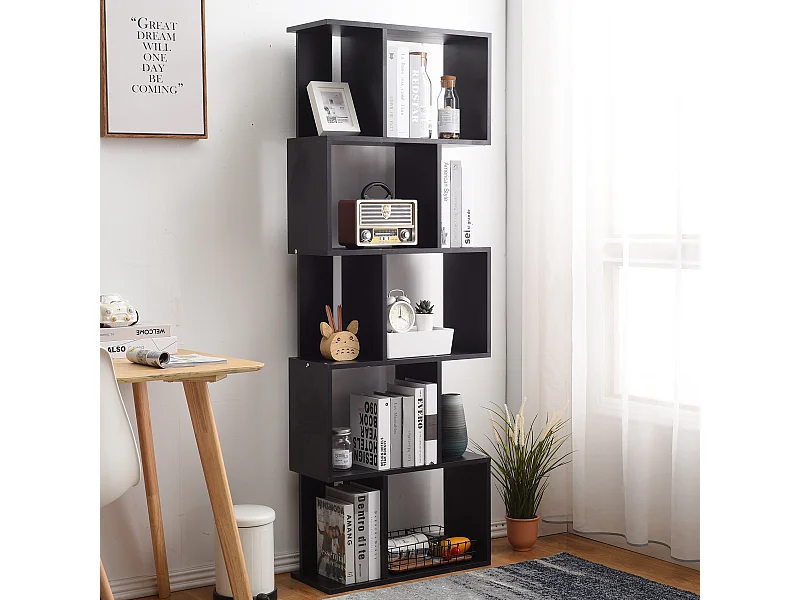 Libreria Scaffale 5 Ripiani Legno Nero Stile Moderno 172,5x60x24