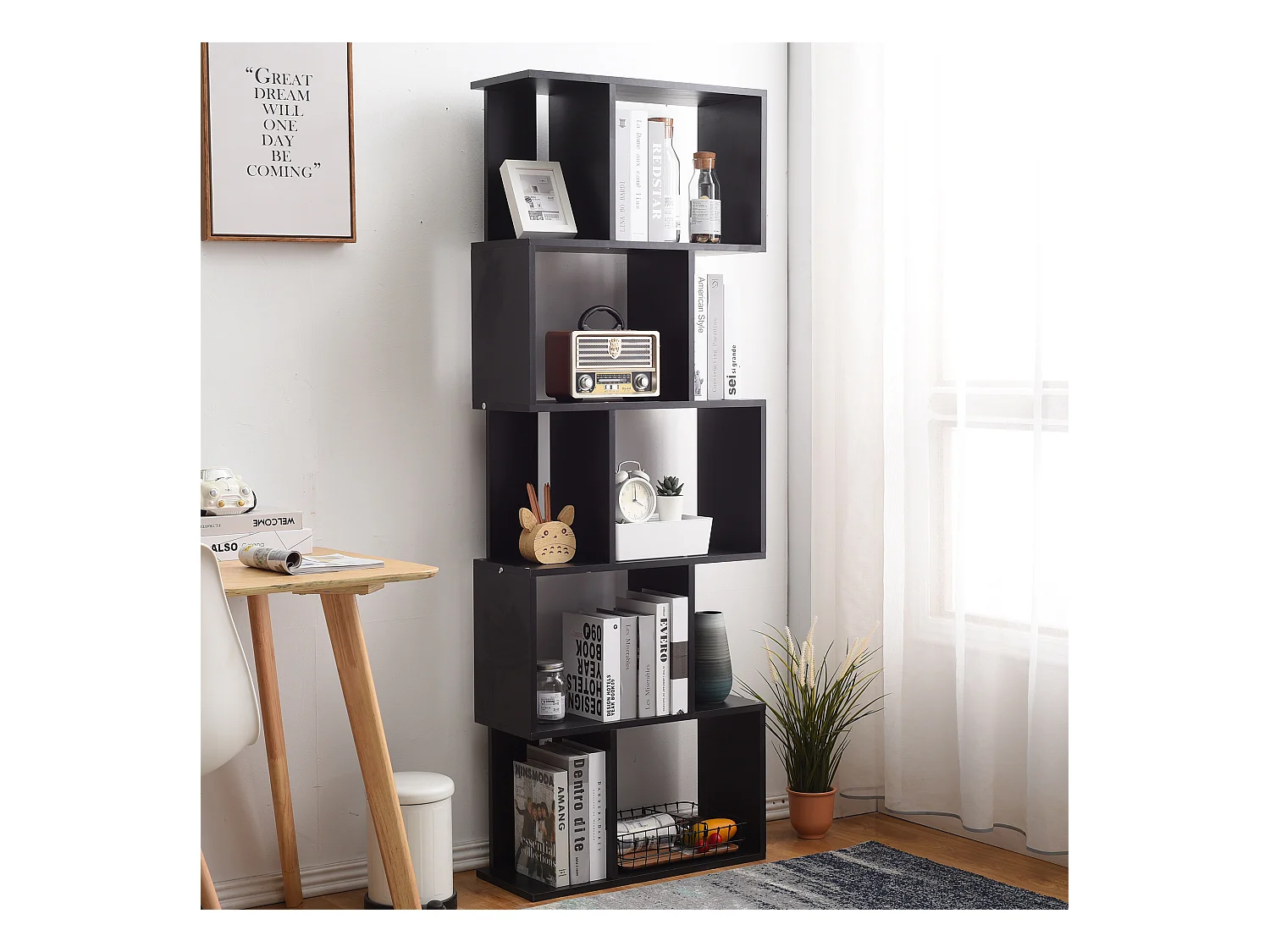 Bibliotheque Etageres Bois Noir Design Moderne 172,5x60x24
