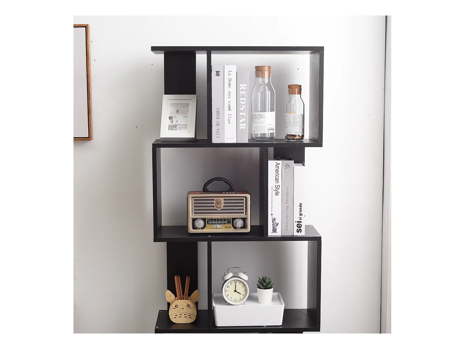 Bibliotheque Etageres Bois Noir Design Moderne 172,5x60x24