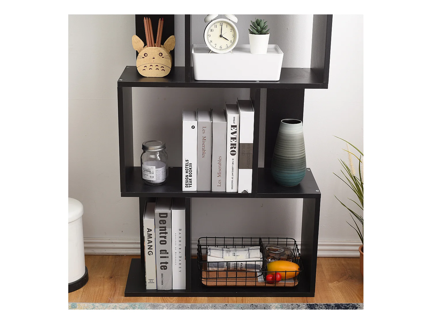 Bibliotheque Etageres Bois Noir Design Moderne 172,5x60x24